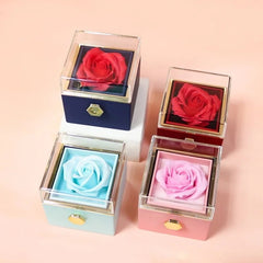 Eternal Rose Rotating Jewelry Box Transparent Lid With Gift Bag Ring Box Soap Flower Acrylic Rose Gift Box Wedding Party