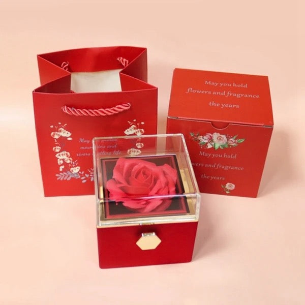 Eternal Rose Rotating Jewelry Box Transparent Lid With Gift Bag Ring Box Soap Flower Acrylic Rose Gift Box Wedding Party